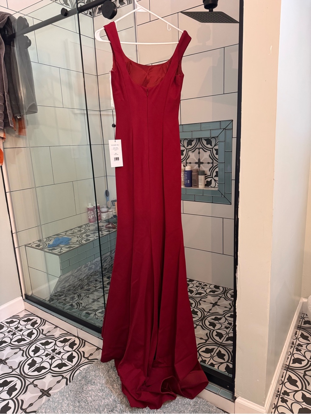 Sherri Hill Burgundy Sleek Sleeveless Gown with Front Slit - Picture 4 of 4